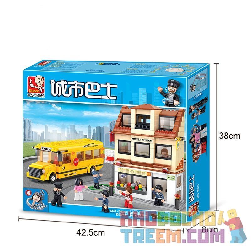 SLUBAN M38-B0333 B0333 0333 M38B0333 38-B0333 non  XE BUÝT TRƯỜNG HỌC bộ đồ chơi xếp lắp ráp ghép mô hình City Thành Phố 496 khối