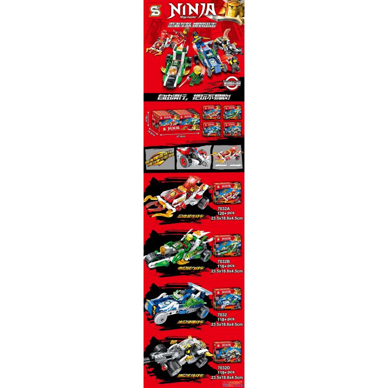 SHENG YUAN SY 7032 7032A 7032B 7032C 7032D Xếp hình kiểu Lego THE LEGO NINJAGO MOVIE Ninja:Ninja Master đua xe ninja gồm 4 hộp nhỏ 473 khối SHENG YUAN SY 7032 7032A 7032B 7032C 7032D Xếp hình kiểu Lego THE LEGO NINJAGO MOVIE Ninja:Ninja Master đua xe ninja gồm 4 hộp nhỏ 473 khối
