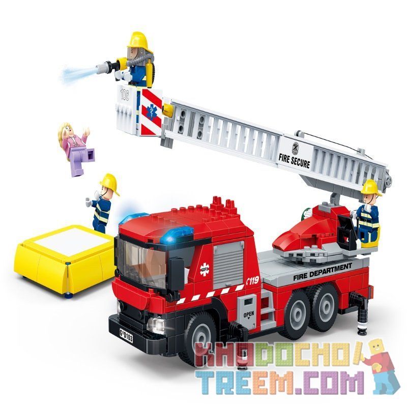 GUDI 9223 non Lego XE CỨU HỎA CÓ THANG bộ đồ chơi xếp lắp ráp ghép mô hình City FIREMAN LADDER TRUCK Thành Phố 450 khối