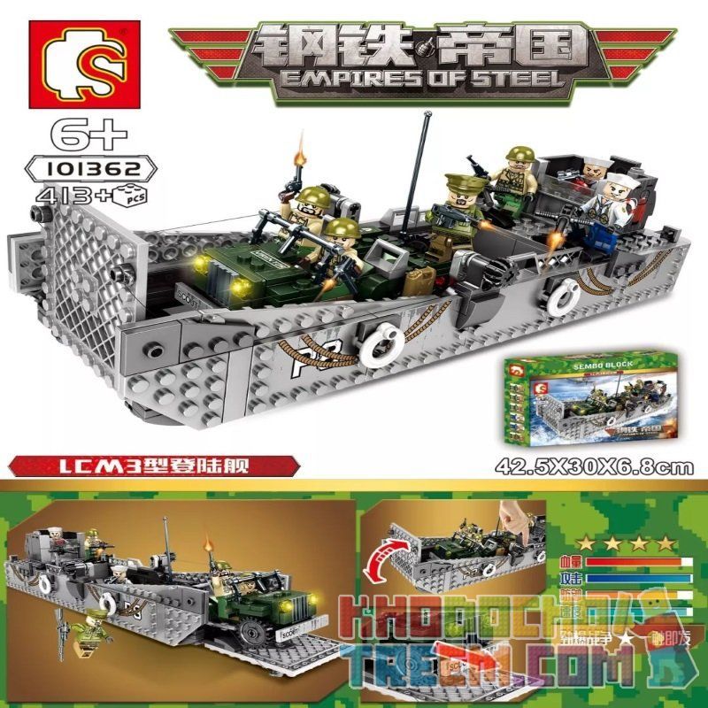 SEMBO 101362 Xếp hình kiểu Lego EMPIRES OF STEEL LCM3 Landing Ship Tàu đổ bộ LCM3 413 khối SEMBO 101362 Xếp hình kiểu Lego EMPIRES OF STEEL LCM3 Landing Ship Tàu đổ bộ LCM3 413 khối