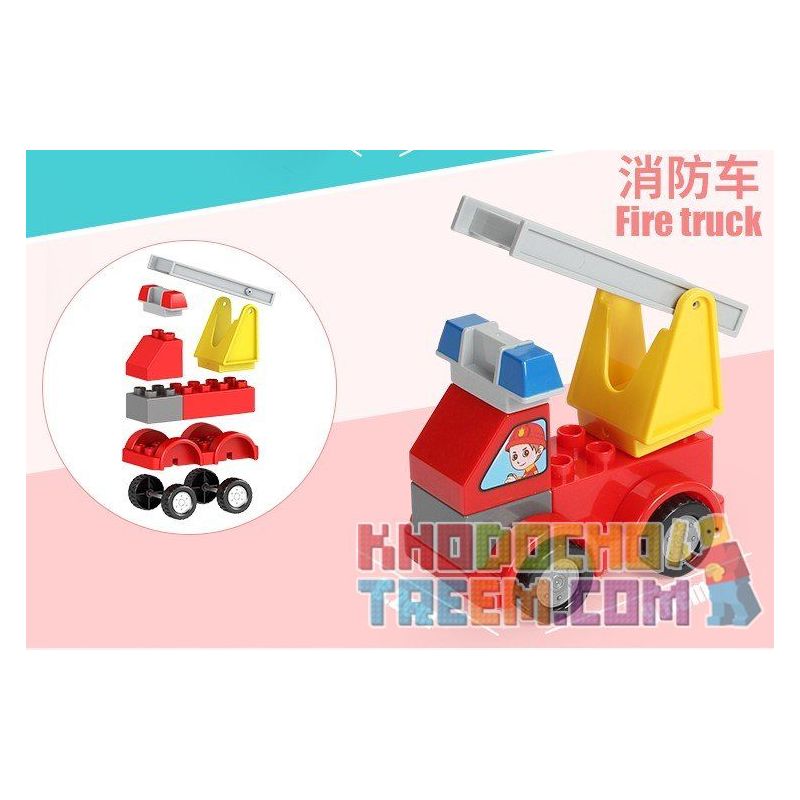 FEELO 1601C Xếp hình kiểu    Fire Truck Xe Cứu Hỏa 9 khối