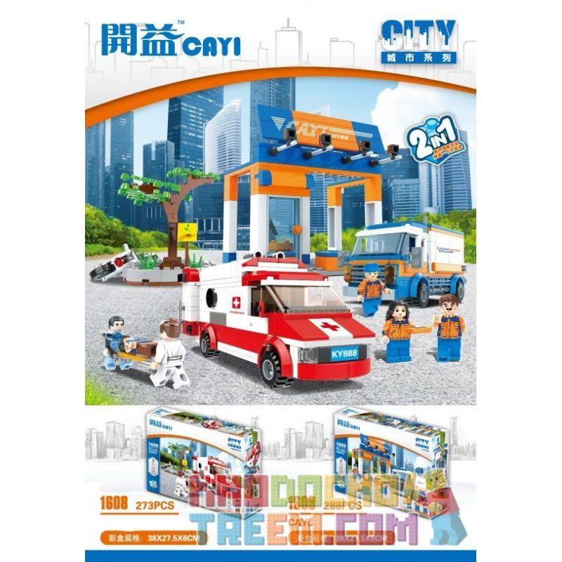 CAYI 1608 1609 non  GIẢI CỨU 2 ĐỘI HỘ CHUYÊN NGHIỆP CAYI EXPRESS bộ đồ chơi xếp lắp ráp ghép mô hình City Thành Phố 561 khối