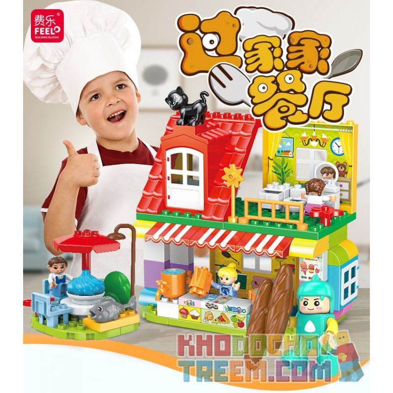 FEELO 1629 Xếp hình kiểu    Children's Kitchen Lắp Ráp Nhà Bếp Trẻ Em 83 khối