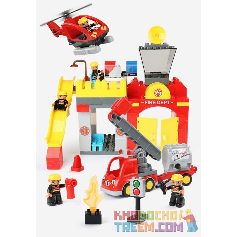 FEELO 1661D Xếp hình kiểu Lego Duplo DUPLO City ​​fire Brigade đội Cứu Hỏa Thành Phố 118 khối