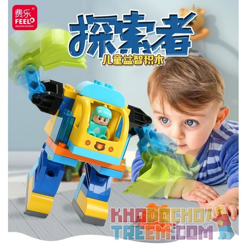 FEELO 1614 Xếp hình kiểu    Excavator Robot Assembly Lắp Ráp Robot Máy Xúc 36 khối