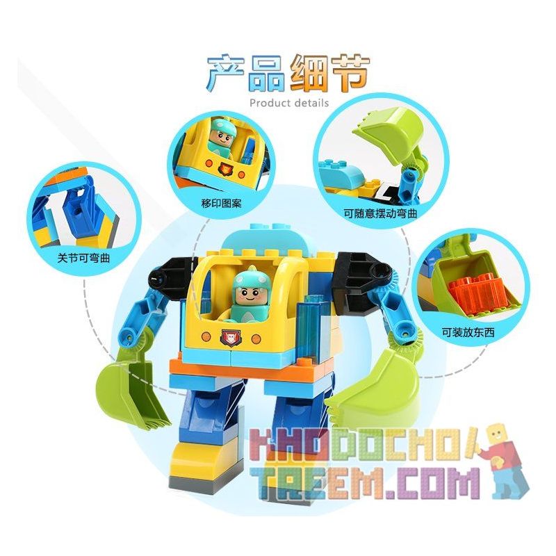 FEELO 1614 Xếp hình kiểu    Excavator Robot Assembly Lắp Ráp Robot Máy Xúc 36 khối