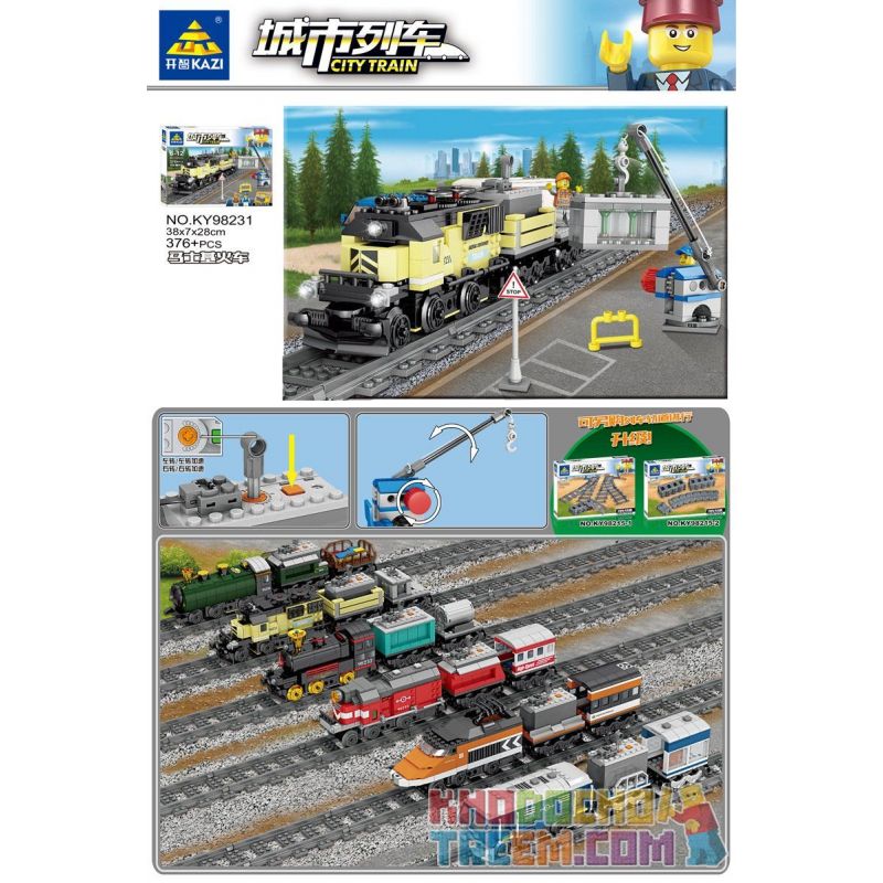 Kazi KY98231 98231 non Lego TÀU HỎA CHẠY BẰNG ĐỘNG CƠ bộ đồ chơi xếp lắp ráp ghép mô hình Trains CITY TRAIN 376 khối