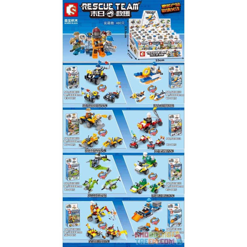 SEMBO 603033 non Lego PHƯƠNG TIỆN ĐI LẠI 8 LOẠI XE CHỈ HUY RÀO CHẮN ĐÔ THỊ TÀU CAO TỐC CỨU HỘ TRÊN BIỂN THÁM HIỂM ĐƯỜNG RỪNG RẬM HỎA DỤNG MÁY BAY TUẦN TRA NÚI LỬA NƯỚC NHẸ SA MẠC TÌM KIẾM VÀ MỌI ĐỊA HÌNH TRƯỢT TUYẾT bộ đồ chơi xếp lắp ráp ghép mô hình Rescue Team Đội Cứu Hộ 355 khối