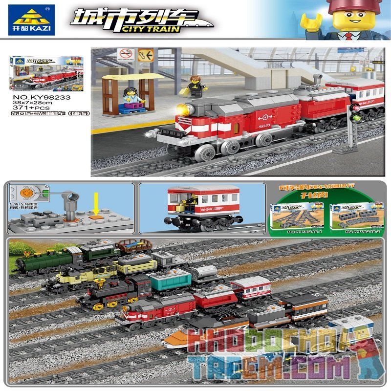 Kazi KY98233 98233 non Lego TÀU HỎA ĐƯỢC GẮN ĐỘNG CƠ bộ đồ chơi xếp lắp ráp ghép mô hình Trains CITY TRAIN 371 khối