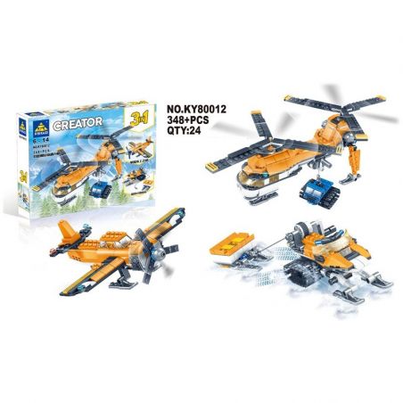 Kazi KY80012 80012 non  MÁY BAY TRỰC THĂNG VẬN TẢI HAI CÁNH QUẠT THỦY PHI CƠ MỘT ĐUÔI XE TRƯỢT TUYẾT BÁNH XÍCH bộ đồ chơi xếp lắp ráp ghép mô hình Creator 3 In 1 Sáng Tạo Với 3 Mẫu 348 khối