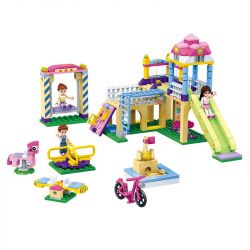 GUDI 9604 non  SÂN CHƠI GỒM CẦU TRƯỢT ĐU QUAY XÍCH ĐU.... bộ đồ chơi xếp lắp ráp ghép mô hình Modern Girls MODERN GIRLS CARNIVAL MANIA Những Cô Gái Hiện Đại 336 khối