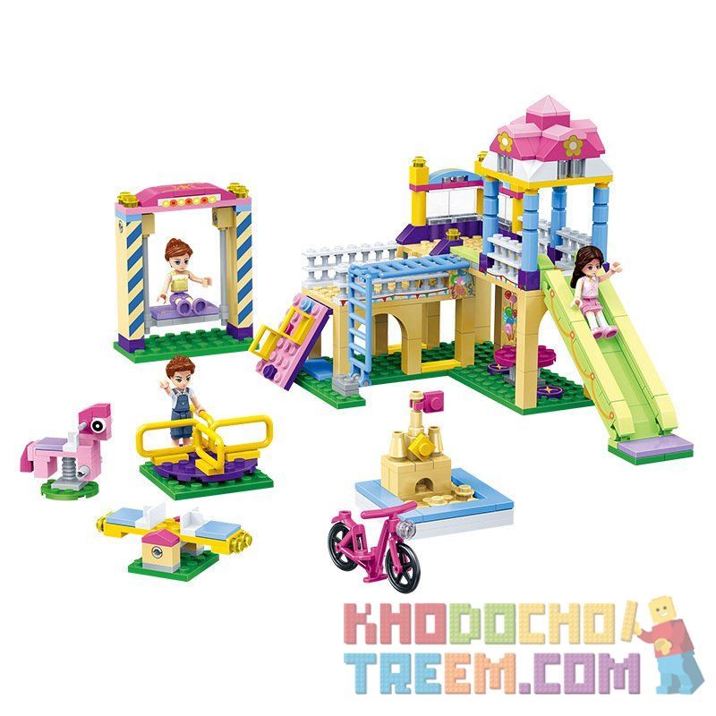 GUDI 9604 non  SÂN CHƠI GỒM CẦU TRƯỢT ĐU QUAY XÍCH ĐU.... bộ đồ chơi xếp lắp ráp ghép mô hình Modern Girls MODERN GIRLS CARNIVAL MANIA Những Cô Gái Hiện Đại 336 khối