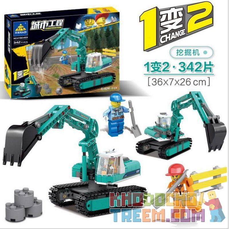 Kazi KY80453 80453 non  MÁY XÚC-01X XÚC-02R bộ đồ chơi xếp lắp ráp ghép mô hình City CONSTRUCTION Thành Phố 342 khối