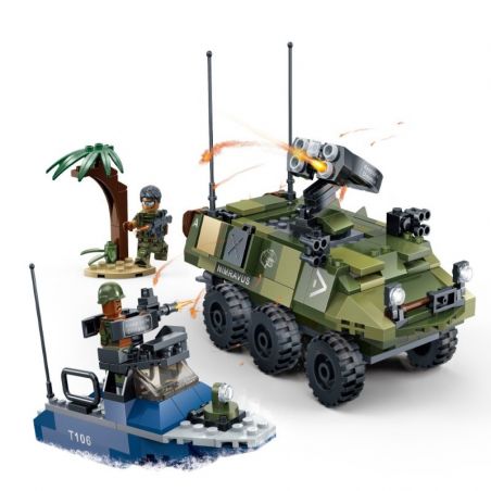 GUDI 8033 non  TRẬN CHIẾN CỦA LÍNH THỦY ĐÁNH BỘ bộ đồ chơi xếp lắp ráp ghép mô hình Tiger Hunt TIGER HUNT BEACH INVASION Chiến Dịch Săn Cọp 340 khối