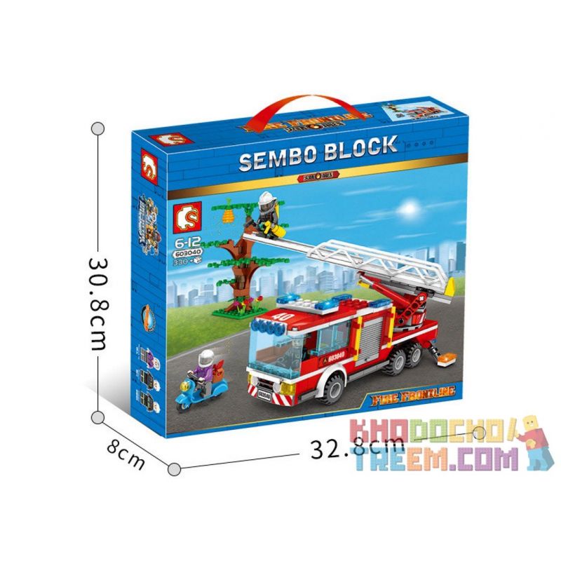 SEMBO 603040 non  XE CỨU HỎA CÓ THANG 2 bộ đồ chơi xếp lắp ráp ghép mô hình Fire Rescure FIRE FRONTLINE 330 khối