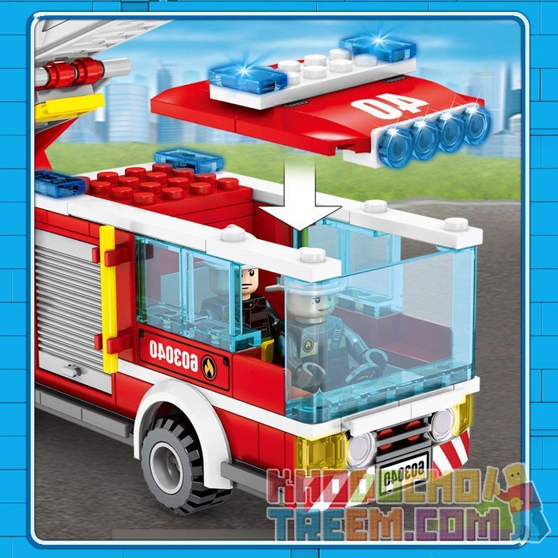 SEMBO 603040 non  XE CỨU HỎA CÓ THANG 2 bộ đồ chơi xếp lắp ráp ghép mô hình Fire Rescure FIRE FRONTLINE 330 khối
