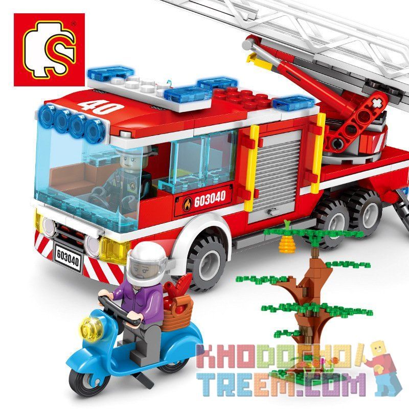 SEMBO 603040 non Lego XE CỨU HỎA CÓ THANG 2 bộ đồ chơi xếp lắp ráp ghép mô hình Fire Rescure FIRE FRONTLINE 330 khối
