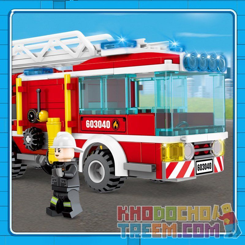 SEMBO 603040 non  XE CỨU HỎA CÓ THANG 2 bộ đồ chơi xếp lắp ráp ghép mô hình Fire Rescure FIRE FRONTLINE 330 khối