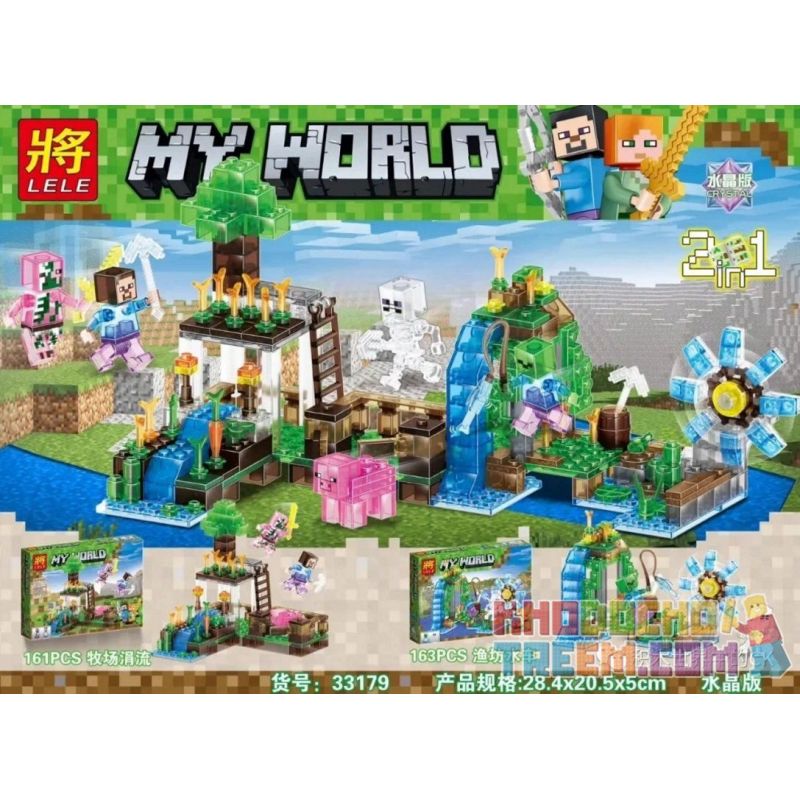 LELE 33179-1 33179-2 33179 non Lego BẾN TÀU VÀ ĐỒNG CỎ PHA LÊ bộ đồ chơi xếp lắp ráp ghép mô hình Minecraft MY WORLD Game Xây Dựng 324 khối