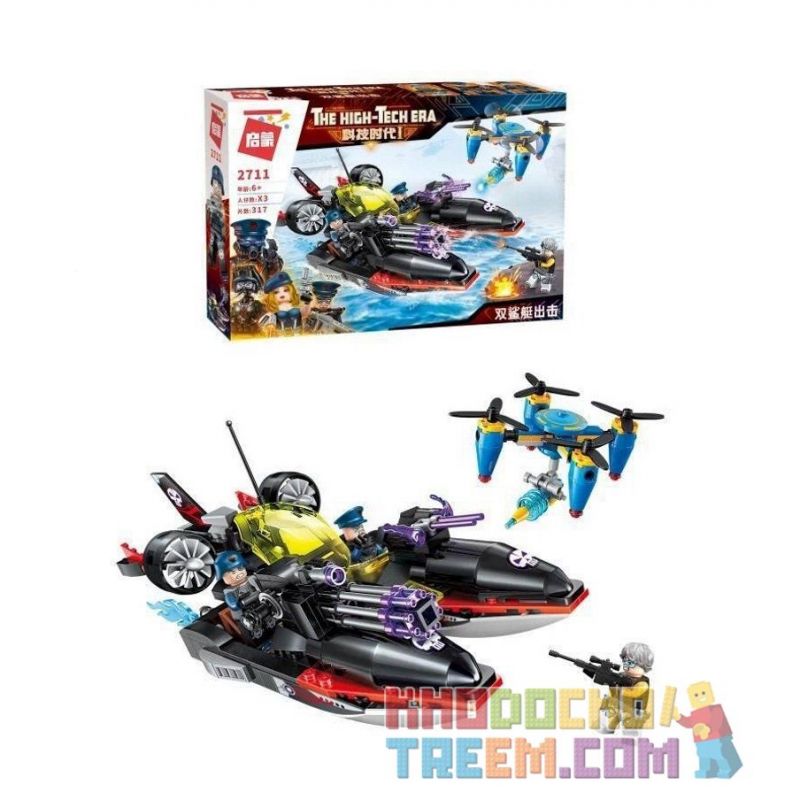 Enlighten 2711 Qman 2711 non  CUỘC TẤN CÔNG CỦA THUYỀN CÁ MẬP bộ đồ chơi xếp lắp ráp ghép mô hình The High-Tech Era Kỷ Nguyên Công Nghệ Cao 317 khối