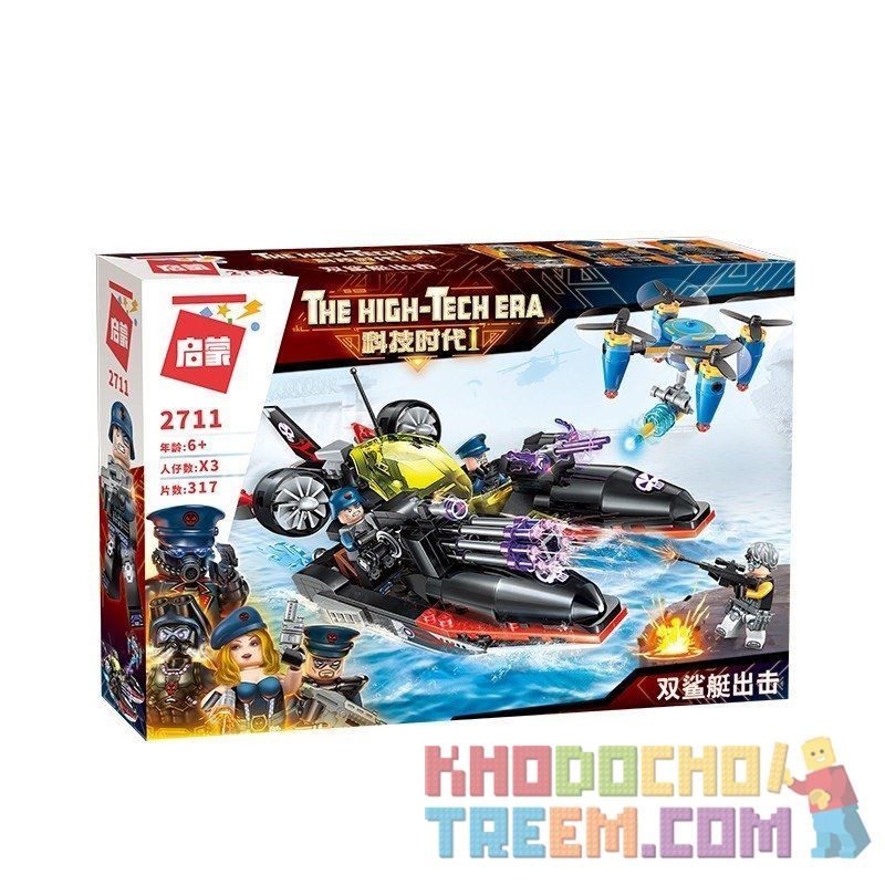 Enlighten 2711 Qman 2711 non  CUỘC TẤN CÔNG CỦA THUYỀN CÁ MẬP bộ đồ chơi xếp lắp ráp ghép mô hình The High-Tech Era Kỷ Nguyên Công Nghệ Cao 317 khối