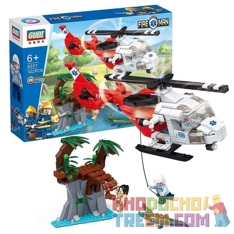 GUDI 9221 non  TRỰC THĂNG CỨU NẠN bộ đồ chơi xếp lắp ráp ghép mô hình City FIREMAN RESCUE HELICOPTER Thành Phố 322 khối