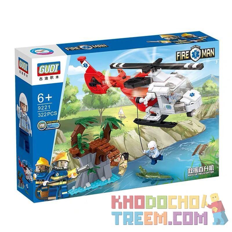 GUDI 9221 non  TRỰC THĂNG CỨU NẠN bộ đồ chơi xếp lắp ráp ghép mô hình City FIREMAN RESCUE HELICOPTER Thành Phố 322 khối