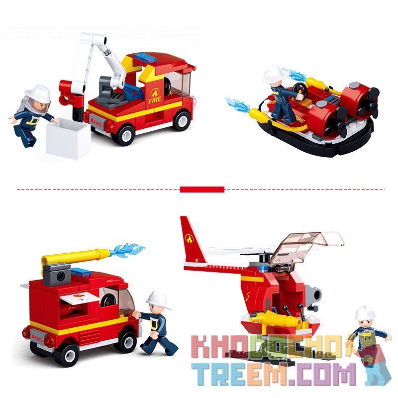 SLUBAN M38 non Lego PHƯƠNG TIỆN 4 LOẠI XE CỨU HỎA THANG THỦY PHI CƠ TRỰC THĂNG bộ đồ chơi xếp lắp ráp ghép mô hình Fire Rescure 323 khối