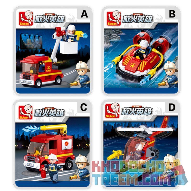 SLUBAN M38 non  PHƯƠNG TIỆN 4 LOẠI XE CỨU HỎA THANG THỦY PHI CƠ TRỰC THĂNG bộ đồ chơi xếp lắp ráp ghép mô hình Fire Rescure 323 khối SLUBAN M38 non  PHƯƠNG TIỆN 4 LOẠI XE CỨU HỎA THANG THỦY PHI CƠ TRỰC THĂNG bộ đồ chơi xếp lắp ráp ghép mô hình Fire Rescure 323 khối
