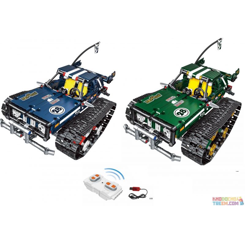 MOULDKING 13025 13026 Xếp hình kiểu Lego TECHNIC TECHINQU Kinetic Intelligence High-speed Suspension Tracked Vehicle Crossover (Blue), Climber (Green) Xe Địa Hình Bánh Xích Điều Khiển Từ Xa gồm 2 hộp nhỏ 626 khối điều khiển từ xa