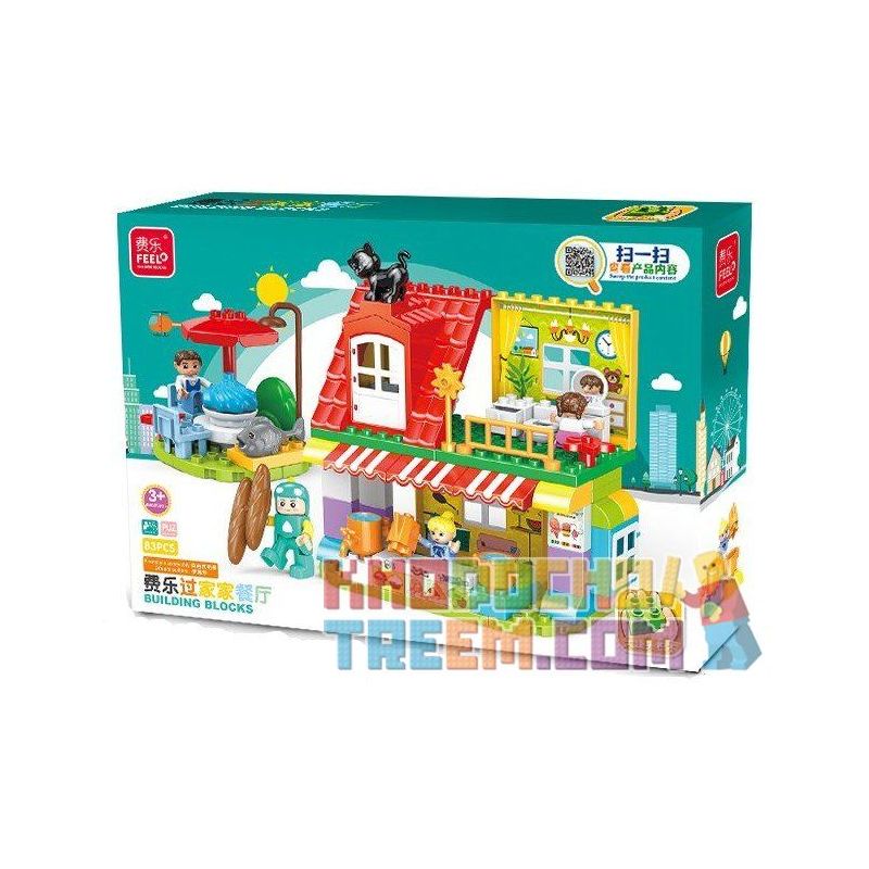 FEELO 1629 Xếp hình kiểu    Children's Kitchen Lắp Ráp Nhà Bếp Trẻ Em 83 khối