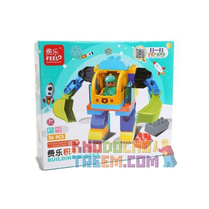 FEELO 1614 Xếp hình kiểu    Excavator Robot Assembly Lắp Ráp Robot Máy Xúc 36 khối