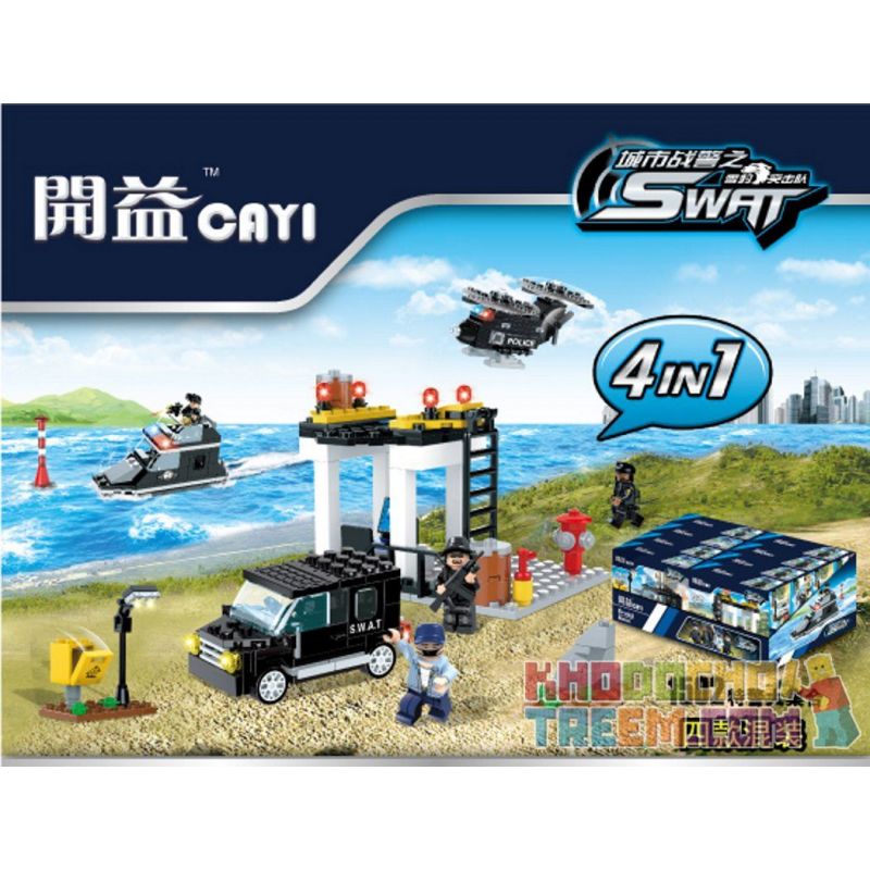 CAYI 1502 Xếp hình kiểu Lego SWAT SPECIAL FORCE 4 In 1 Van, Command Post, Boat, Helicopter 4 Trong 1 Van, Bộ Chỉ Huy, Thuyền, Máy Bay Trực Thăng 321 khối
