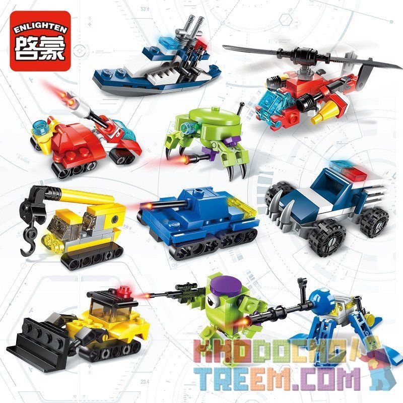 Enlighten 2101 Qman 2101 non  10 ĐỘI DI ĐỘNG SIÊU BIẾN THỂ bộ đồ chơi xếp lắp ráp ghép mô hình Transformers HYPERFUNCTION TACTICAL UNIT Robot Đại Chiến Người Máy Biến Hình 309 khối