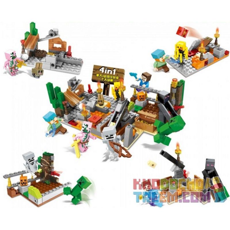 SHENG YUAN SY 1048 1048A 1048B 1048C 1048D Xếp hình kiểu Lego MINECRAFT MY WORLD 4 Minifigure Scenes Minifigures 4 Kiểu gồm 4 hộp nhỏ 312 khối
