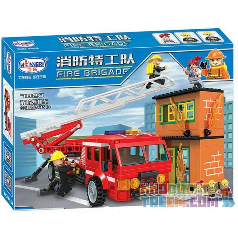IBLOCK PL-920-127 920-127 PL920-127 Winner 7023 non  XE CỨU HỎA CÓ THANG 3 bộ đồ chơi xếp lắp ráp ghép mô hình Fire Rescure FIRE BRIGADE 308 khối