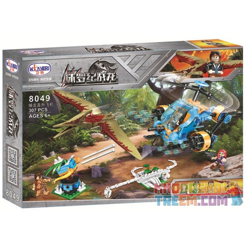 Winner 8049 non  TRỰC THĂNG THÁM HIỂM bộ đồ chơi xếp lắp ráp ghép mô hình Jurassic World DINOSAUR CAPTURE HELICOPTER Thế Giới Khủng Long 307 khối