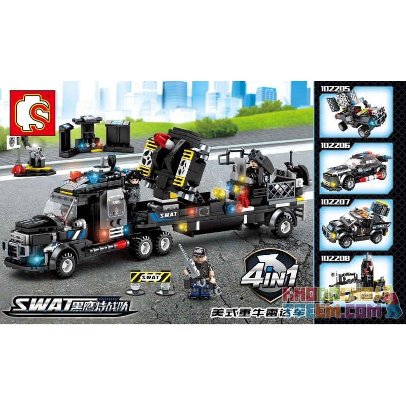 SEMBO 102205 102206 102207 102208 non  TỔ HỢP RADAR XE GIA SÚC HẠNG NẶNG CỦA MỸ 4 bộ đồ chơi xếp lắp ráp ghép mô hình Swat Special Force Đặc Nhiệm 689 khối