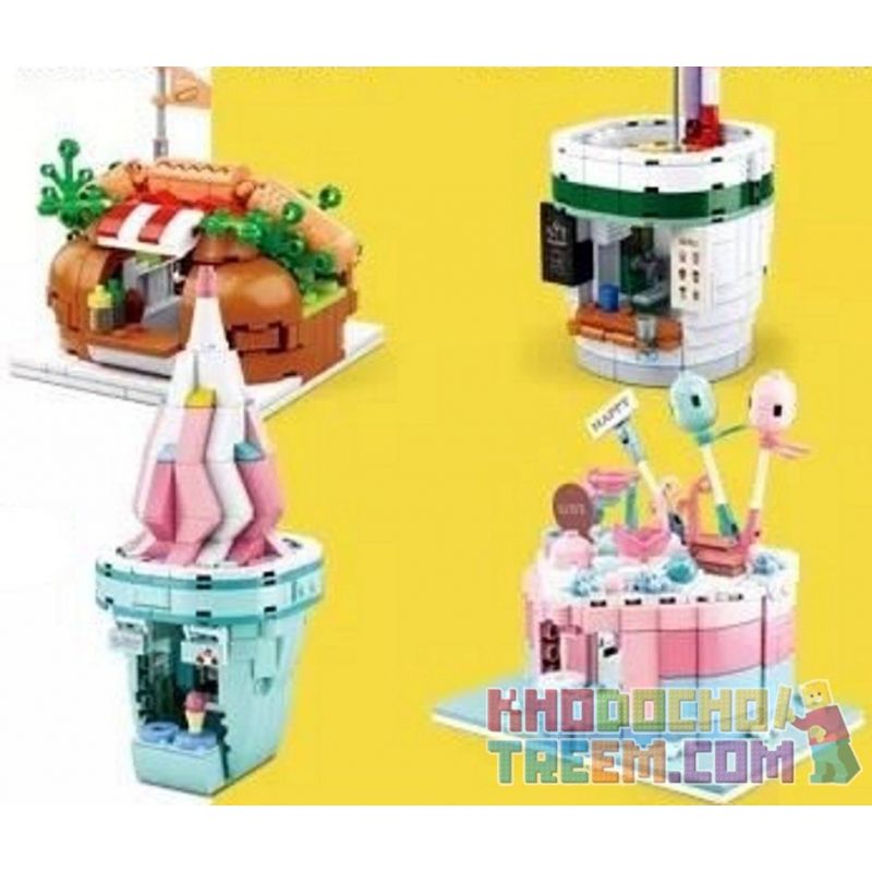 SLUBAN CREATIVE STYLE STREET FOOD M38 non  8 LOẠT MÓN ĂN ĐƯỜNG PHỐ HƯƠNG VỊ SÁNG TẠO bộ đồ chơi xếp lắp ráp ghép mô hình City FOOD COURT Thành Phố 2525 khối