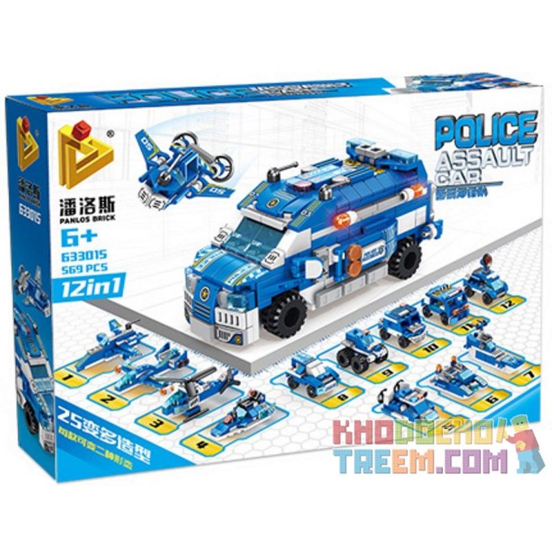 PanlosBrick 633015 Panlos Brick 633015 non  XE CHỞ LÍNH CỦA CẢNH SÁT 12 TRONG bộ đồ chơi xếp lắp ráp ghép mô hình Police PLOCE ASSAULT CAR 569 khối