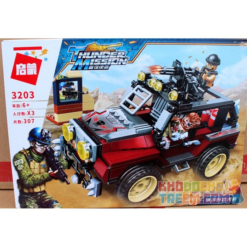 Enlighten 3203 Qman 3203 non  BẮN TỈA TRÊN XE JEEP bộ đồ chơi xếp lắp ráp ghép mô hình Thunder Mission THUNDERMISSION Nhiệm Vụ Sấm Sét 307 khối