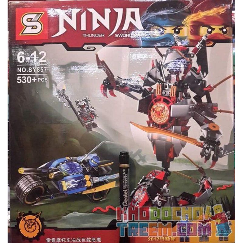 SHENG YUAN SY SY857 non Lego MÔ TÔ SẤM SÉT TẤN CÔNG RẮN KHỔNG LỒ bộ đồ chơi xếp lắp ráp ghép mô hình The Lego Ninjago Movie NINJA THUNDER SWORDSMAN Ninja Lốc Xoáy 530 khối