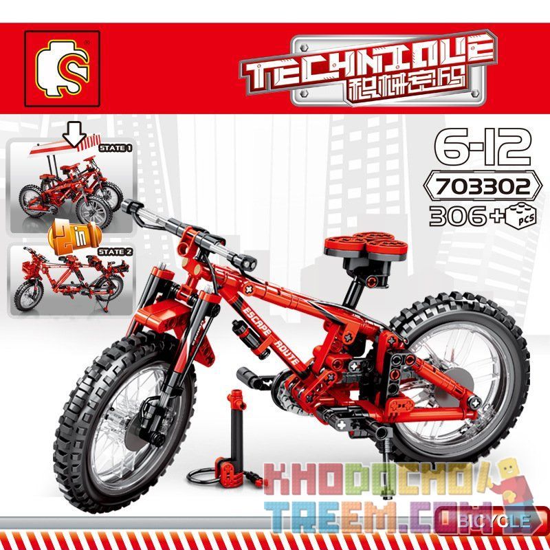 SEMBO 703302 non  XE ĐẠP LEO NÚI MÀU ĐỎ bộ đồ chơi xếp lắp ráp ghép mô hình  Kỹ Thuật Công Nghệ Cao Mô Hình Phương Tiện 306 khối