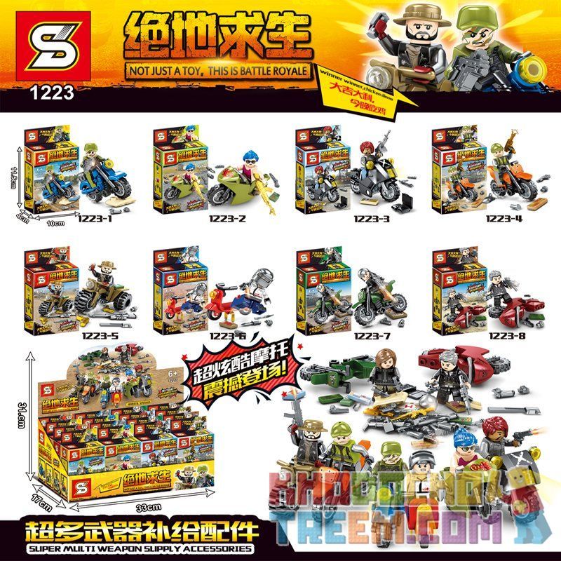 SHENG YUAN SY 1223 non Lego 8 TAY SÚNG LÁI MÔ TÔ bộ đồ chơi xếp lắp ráp ghép mô hình Collectable Minifigures Búp Bê Sưu Tầm
