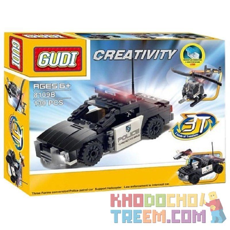 GUDI 8109B Xếp hình kiểu Lego CREATOR 3 IN 1 Police Patrol Helicopter Interceptor Creative Variety Law Enforcement Car Xe Cảnh S