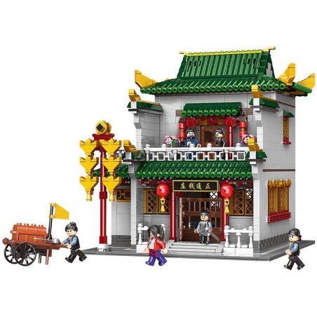 XINGBAO XB-01023 01023 XB01023 non  TIỆM CẦM ĐỒ TRUNG HOA bộ đồ chơi xếp lắp ráp ghép mô hình Chinatown BANKS Khu Phố Tàu 2955 khối