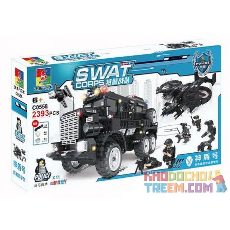 WOMA C0558 0558 non Lego XE LENCO BEARCAT VÀ MÁY BAY CỦA LỰC LƯỢNG ĐẶC NHIỆM MỸ bộ đồ chơi xếp lắp ráp ghép mô hình Swat Special Force SWAT CORPS 2393 khối