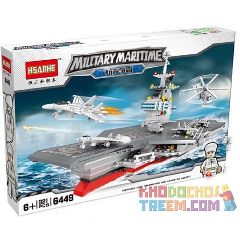 HSANHE 6449 Xếp hình kiểu Lego MILITARY ARMY Aircraft Carrier Tàu Sân Bay 921 khối