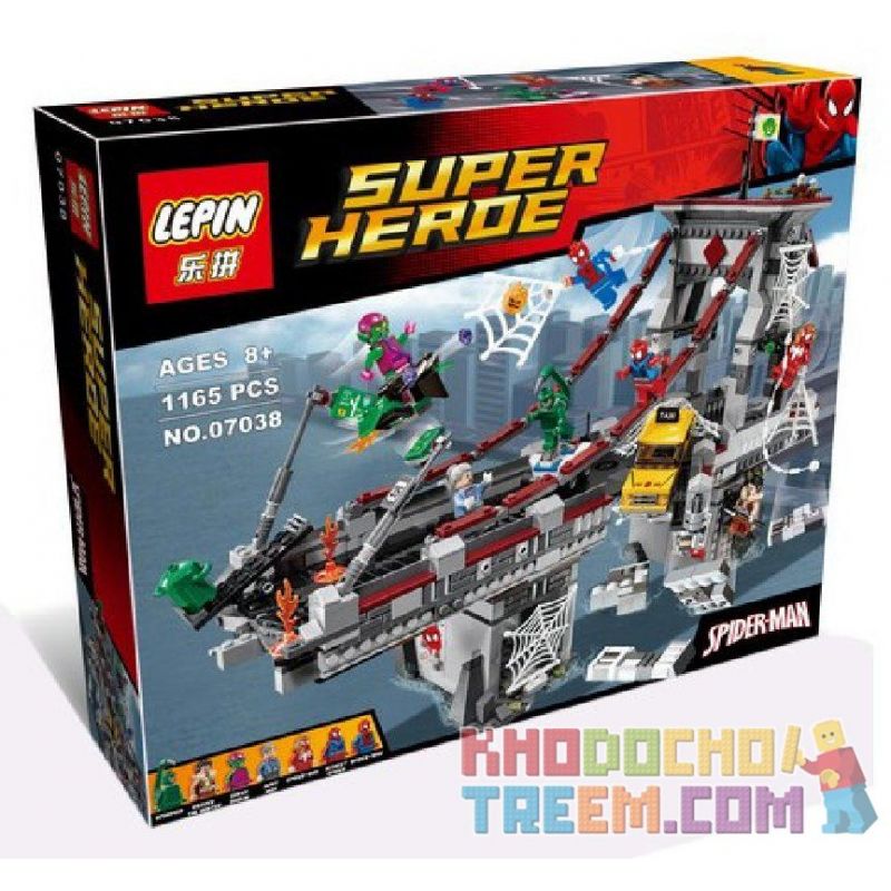 NOT Lego SPIDER-MAN WEB WARRIORS ULTIMATE BRIDGE BATTLE 76057 LEPIN 07038 SHENG YUAN/SY SY840 xếp lắp ráp ghép mô hình NGƯỜI NHỆN ĐẠI CHIẾN CÁC KẺ THÙ TRÊN CẦU TRẬN CUỐI CÙNG CỦA BINH WEB Marvel Super Heroes Siêu Anh Hùng Marvel 1092 khối