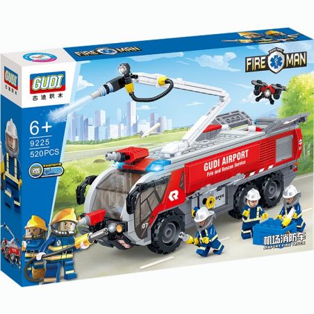 GUDI 9225 non  XE CỨU HỎA bộ đồ chơi xếp lắp ráp ghép mô hình City FIREMAN AIRPORT TRUCK Thành Phố 520 khối